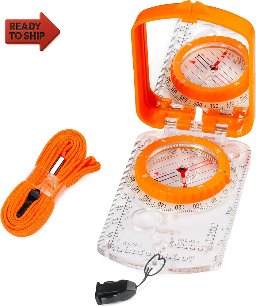 Boy Scout Sighting Compass - Adjustable Declination Mirror, Compass Base Plate,