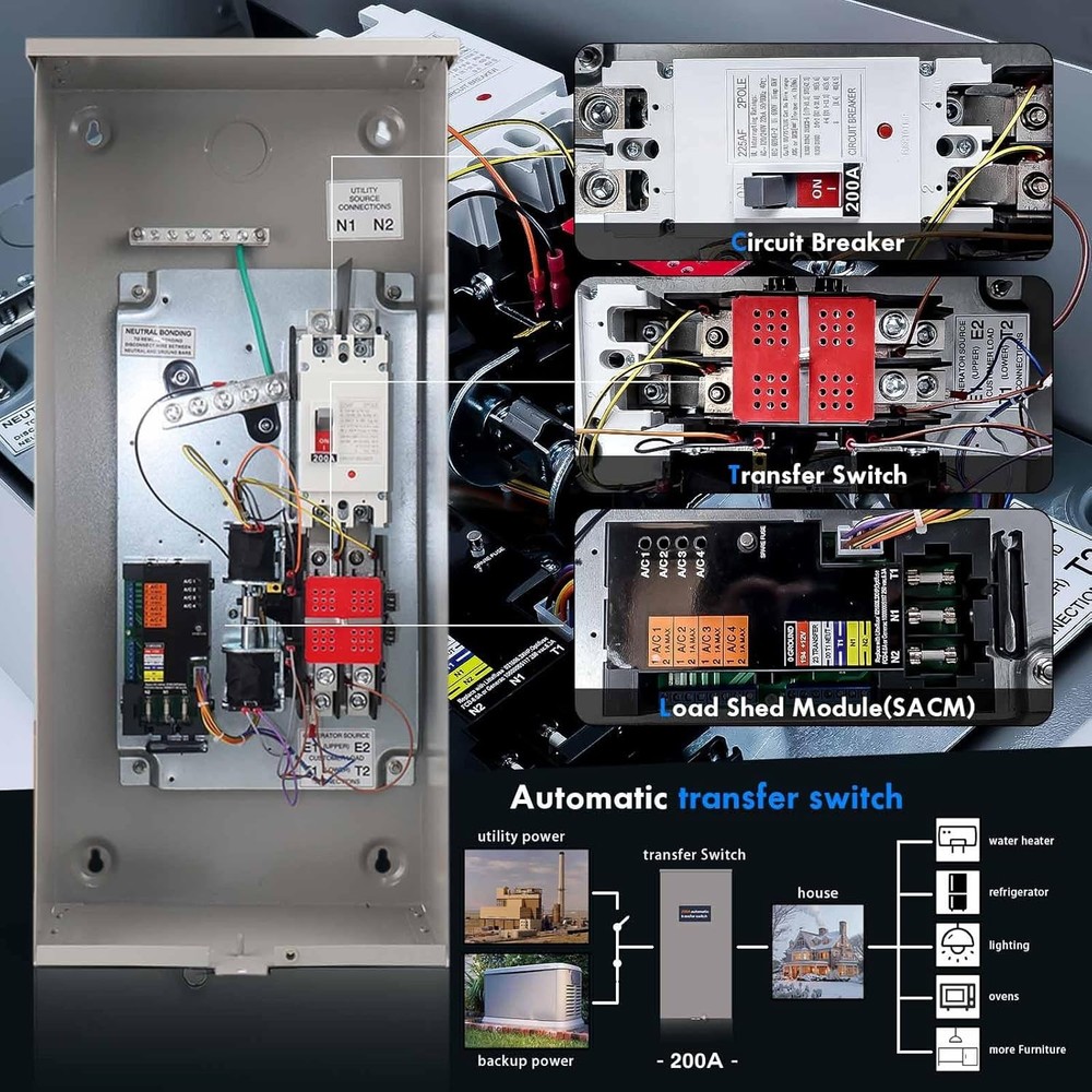 200 Amp Single Phase Automatic Transfer Switch Replace for Generac RXSW200A3