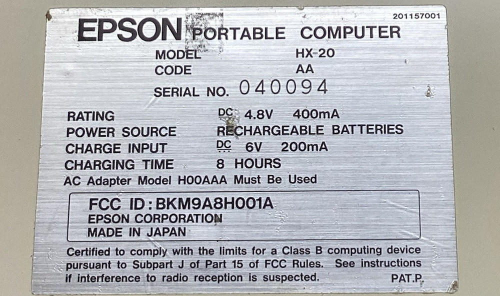 VINTAGE EPSON PORTABLE COMPUTER MODEL HX-20