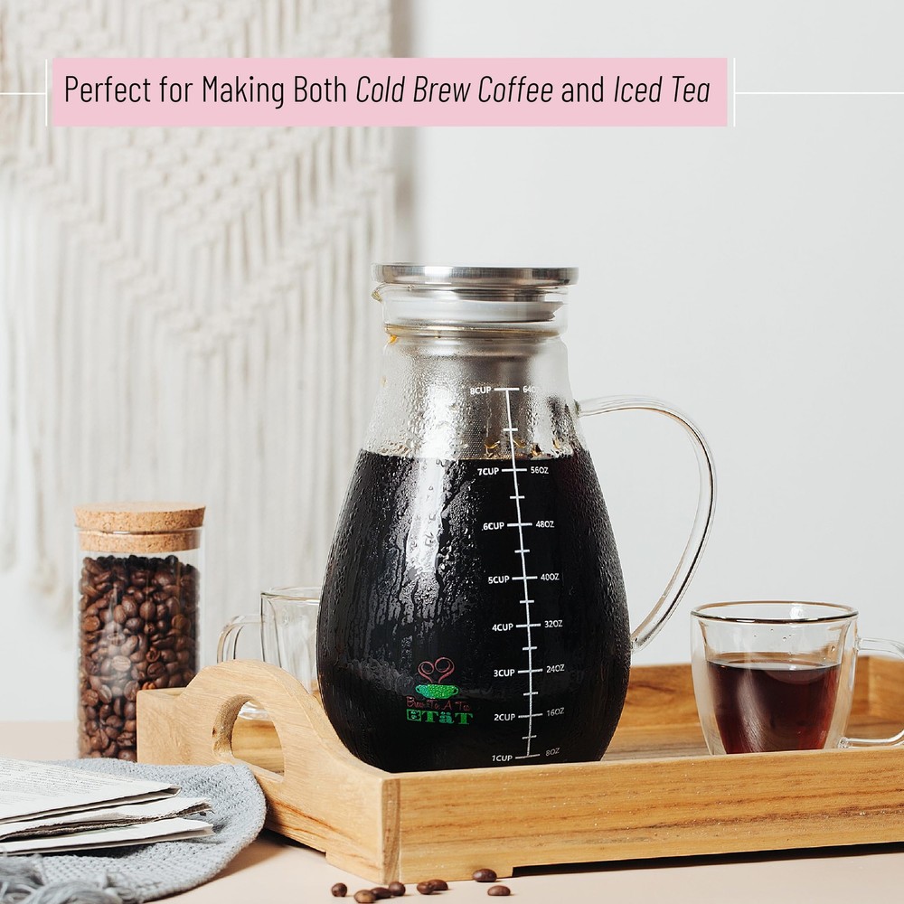 BTaT- Cold Brew Coffee Maker Iced 2 Liter (2 Quart 64 oz) Tea Pitcher