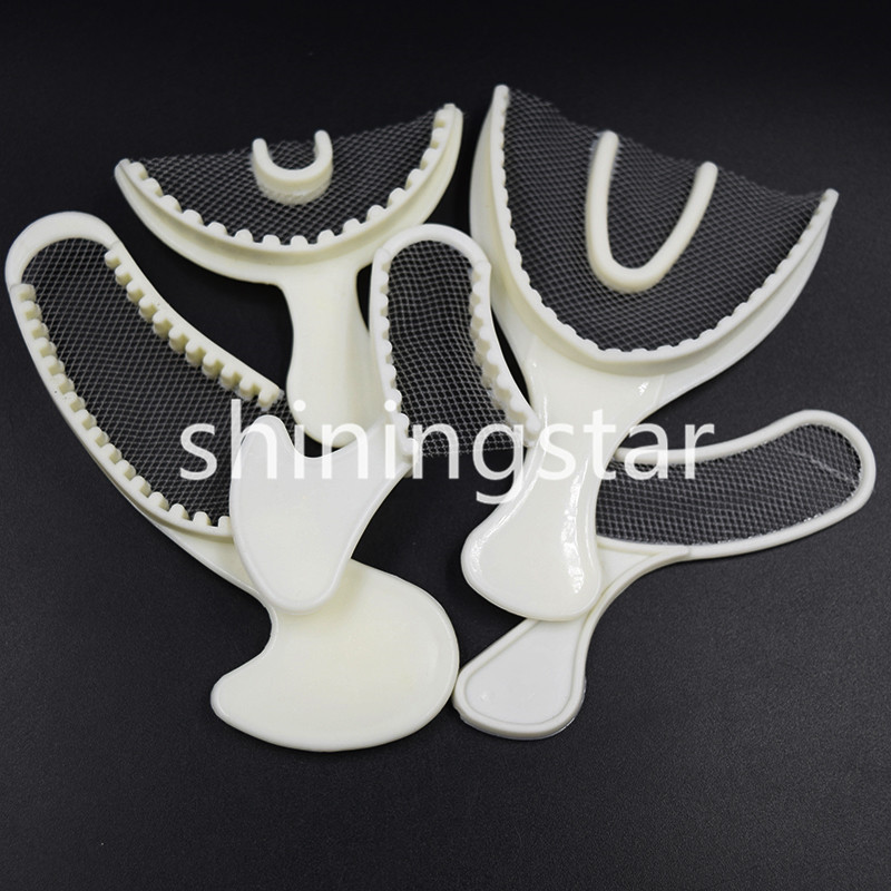 50 Pcs Dental Bite Registration Disposable Impression Trays 5 Types Net Bottom