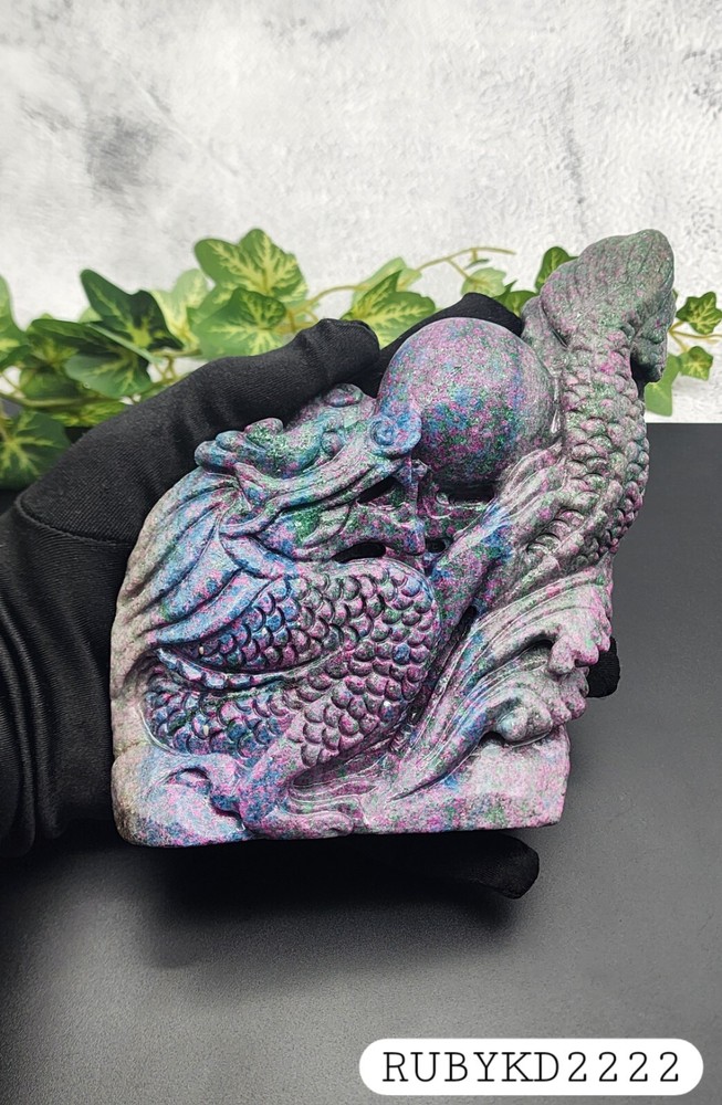 UV Reactive Ruby Kyanite Dragon, Statement Piece Ruby In Kyanite Hand-Carved