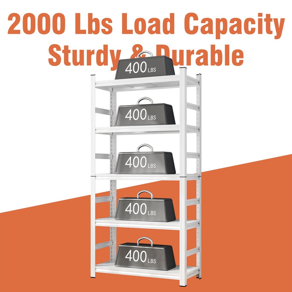 71" Adjustable 5-Tier Heavy Duty Storage Rack, 2000lb Capacity, White
