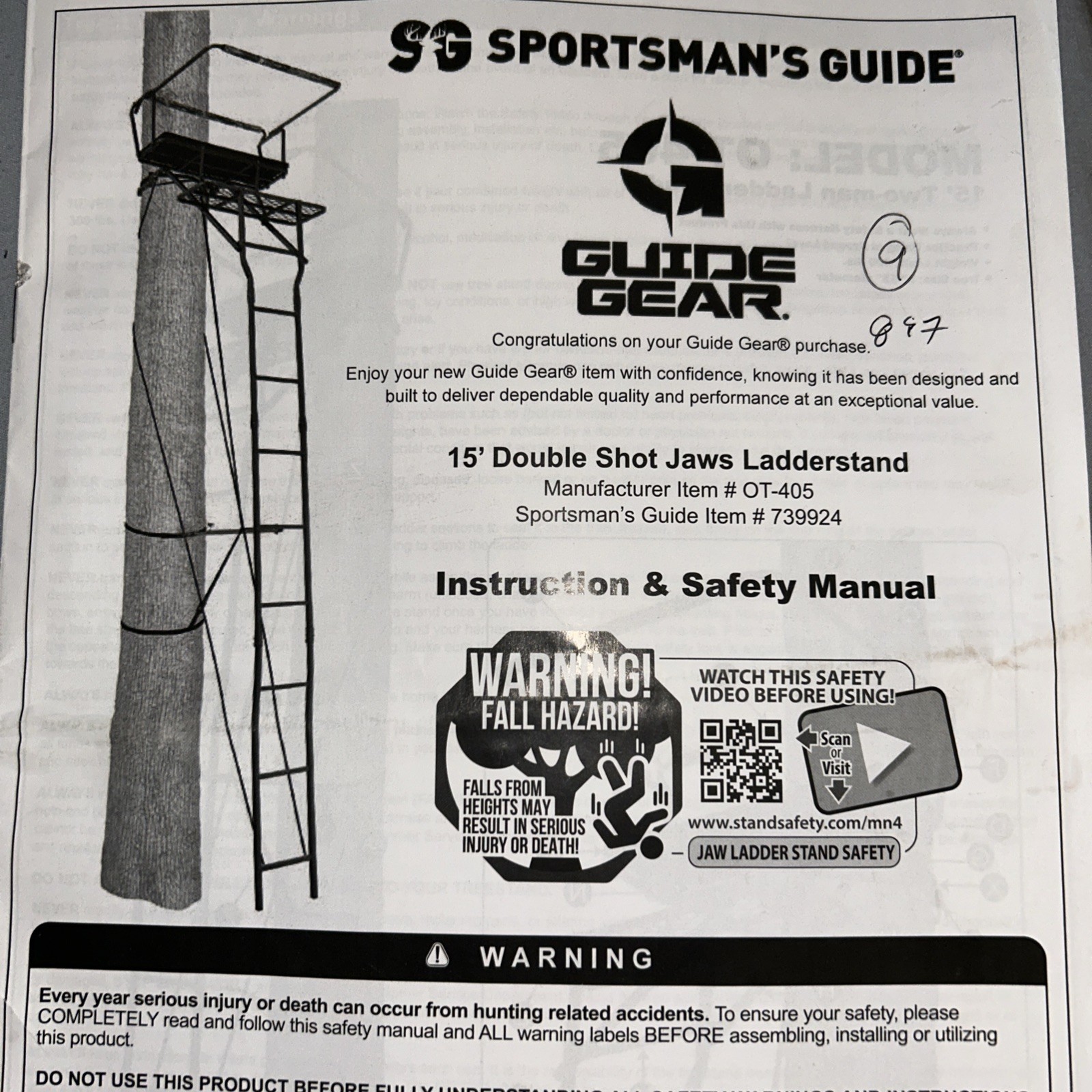 Sportsman’s Guide Gear 15’ Double Shot Jaws Ladder stand