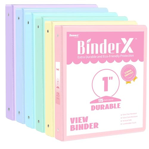 6 Pack Extra Durable 3 Ring Binders 1 inch, 1” Three Round Ring Binders with
