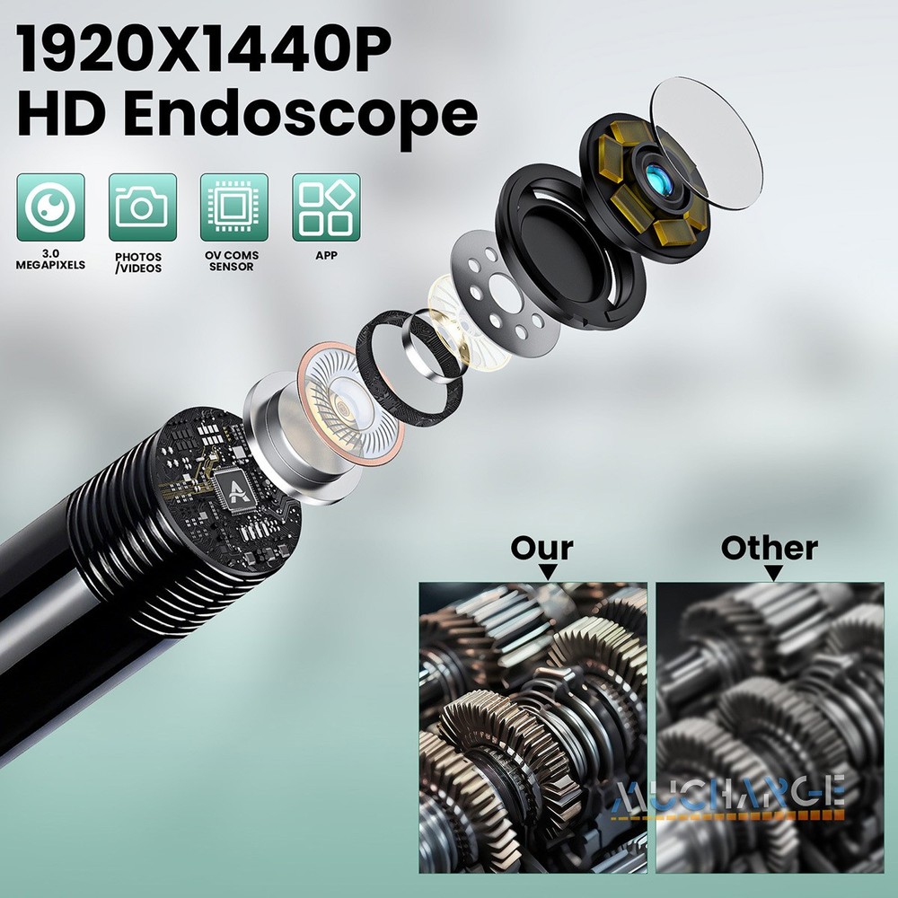 HD 16.4FT Borescope Camera with 6 LED Lights Type-C Waterproof For Android PC