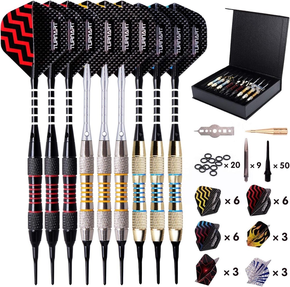 Complete Soft Tip Darts Set – 9 Darts, 27 Flights & Customizable Accessories