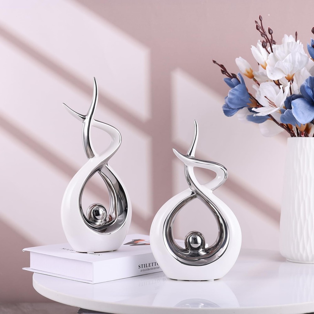 Silvery Modern Sculpture Table Decorations, Ceramic Knick Knacks Statues for ...