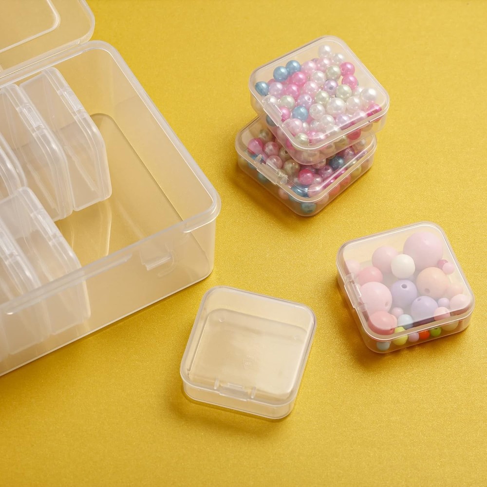 15-Piece Small Bead Organizer Set – Clear Plastic Storage Boxes with Hinged Lids