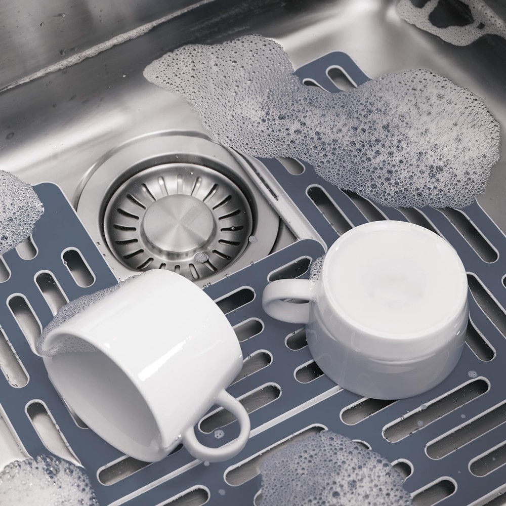 SinkSaver Adjustable Sink Protector Mat Non-Slip Gray