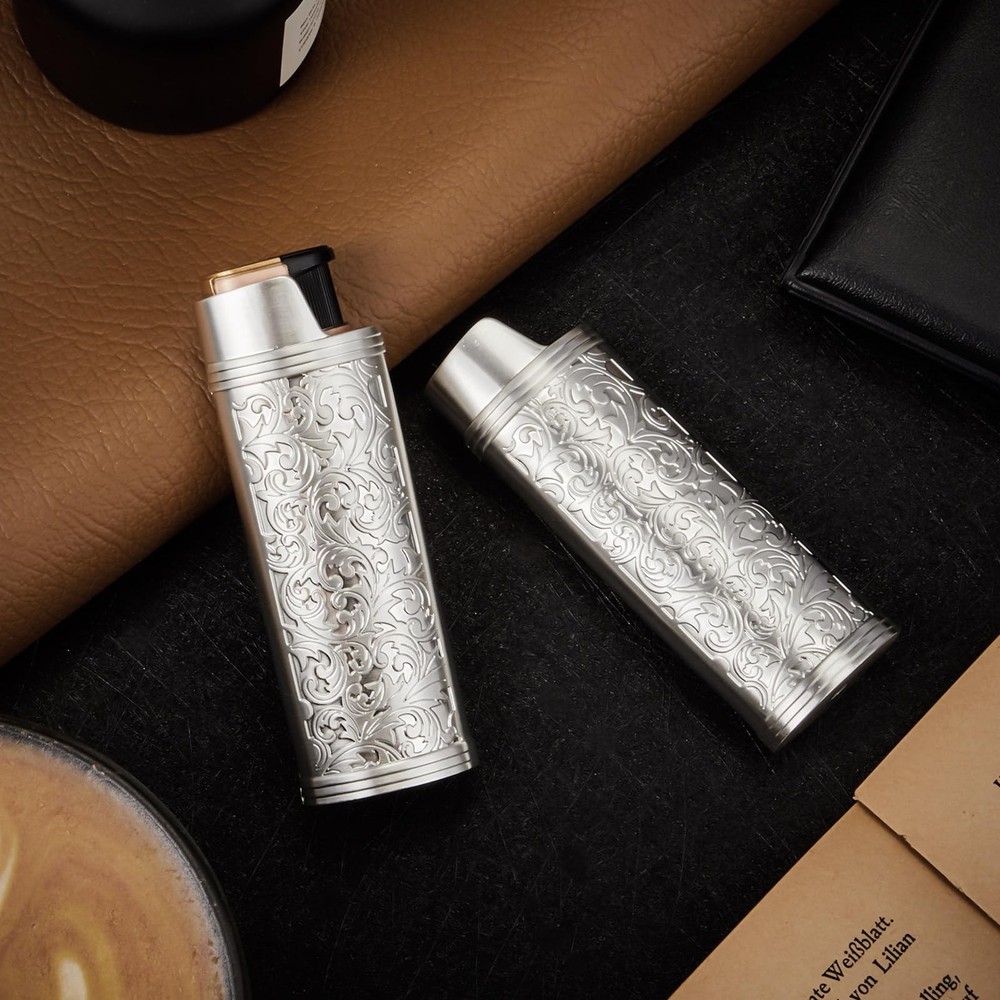 Threlaco 2 Pack Vintage Metal Lighter Case Cover Holder, Vintage Floral Stamp...