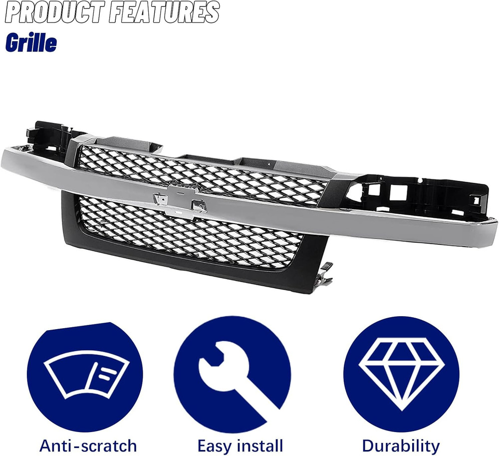 Front Grille Grill with Dark Gray Mesh Insert Compatible with 2004-2012 Chevrole