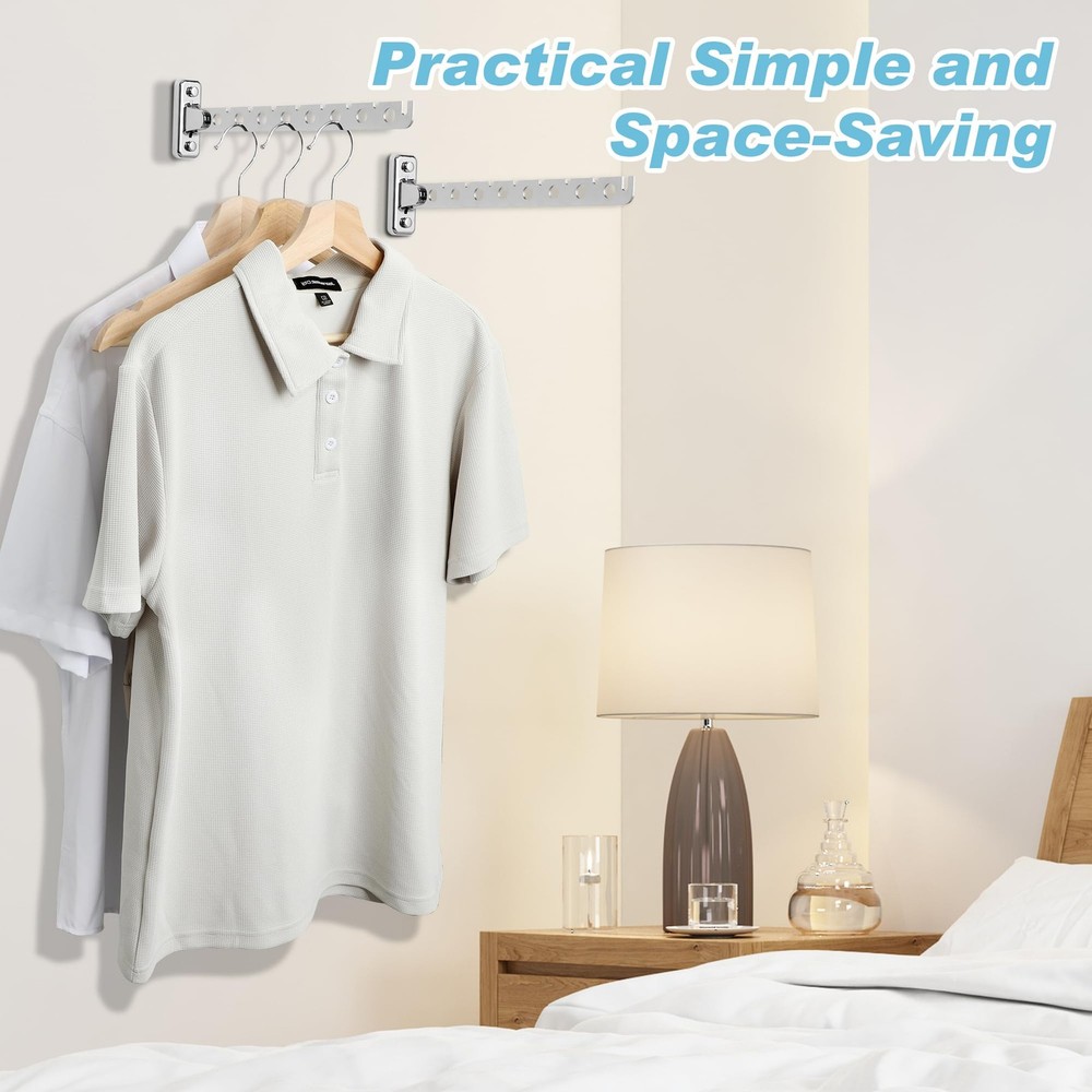Folding Clothes HangerStainless Steel Wall Mounted Drying RackSpace Saving La...