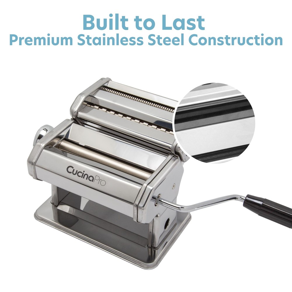 Pasta Maker Deluxe Set- Stainless Steel Machine w 3 Interchangeable Attachmen...