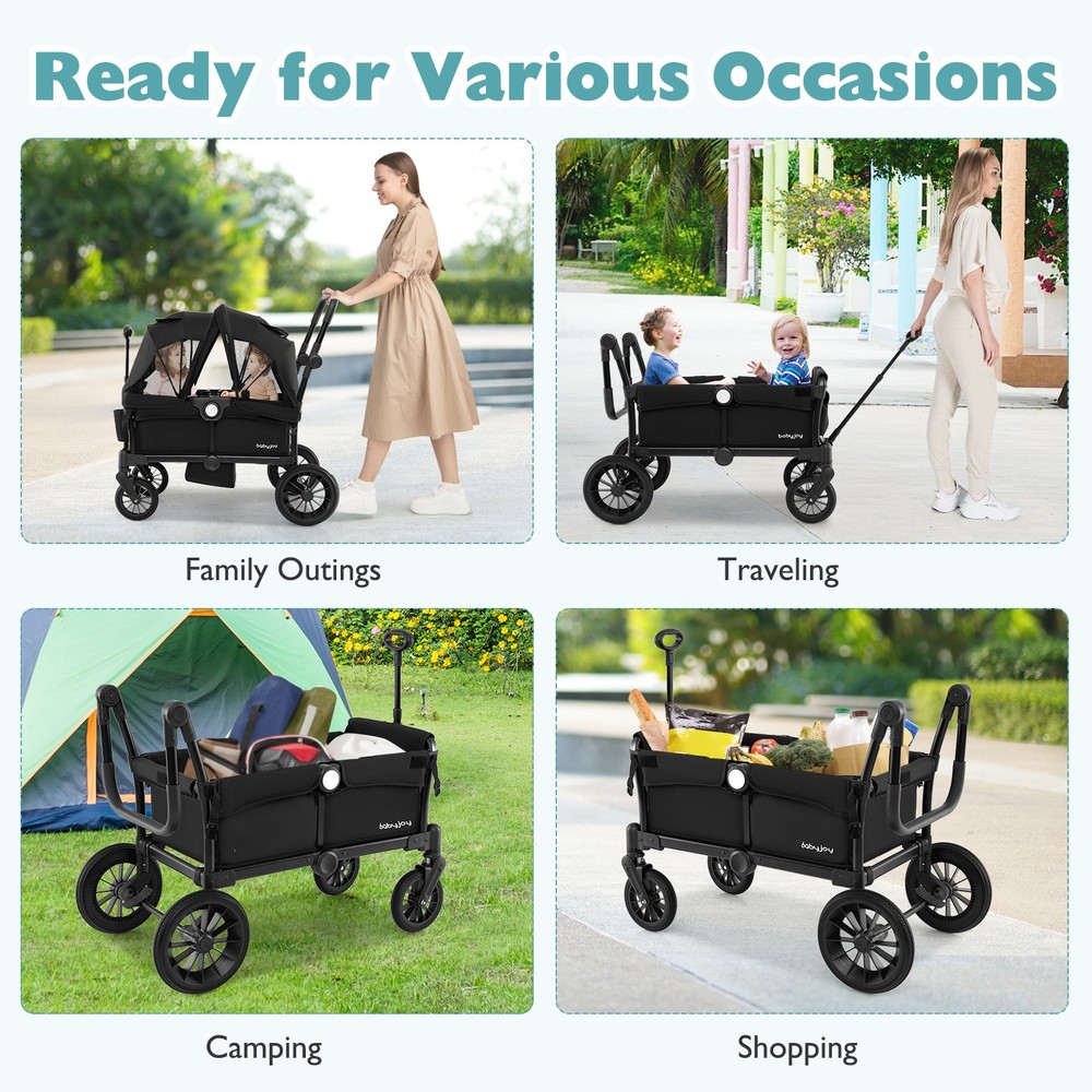 Wagon Stroller for 2 Kids Push Pull Double Stroller w/ Adjustable Handle