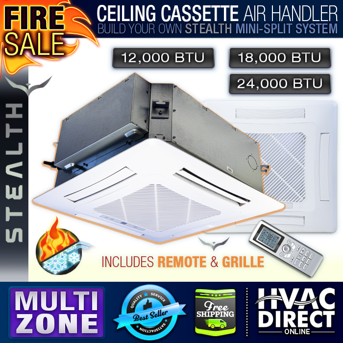 Stealth 12K, 18K, 24K BTU Multi-Zone Mini Split Ceiling Cassette Head Unit