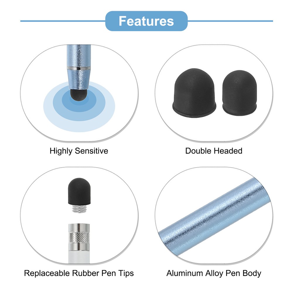 5pcs Stylus Pens for Touch Screens with 2 Extra Tips Blue