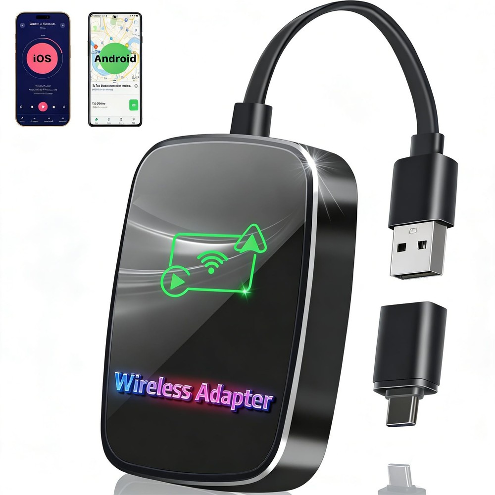 Omeyo Wireless CarPlay Adapter for & Android Auto, Auto Connect Black