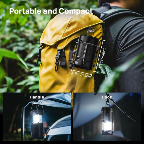 2 Pack Collapsible LED Camping Lantern, Consciot USB C 2 Pack, 2 Black