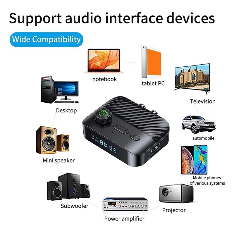 Bluetooth 5.3 Adapter Home Stereo Low Latency Music AUX RCA Speaker Car Stereo