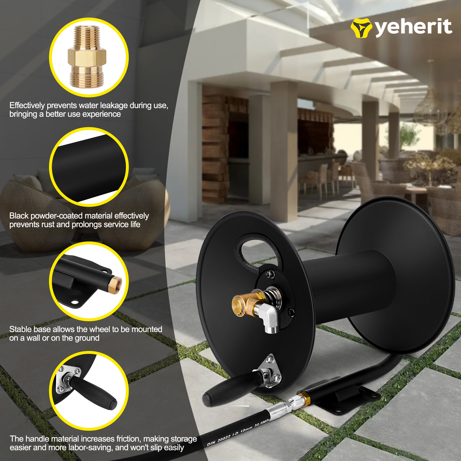Pressure Washer Hose Reel W/ Jumper Hose for 3/8"NPT X100ft 4000PSI Retractable