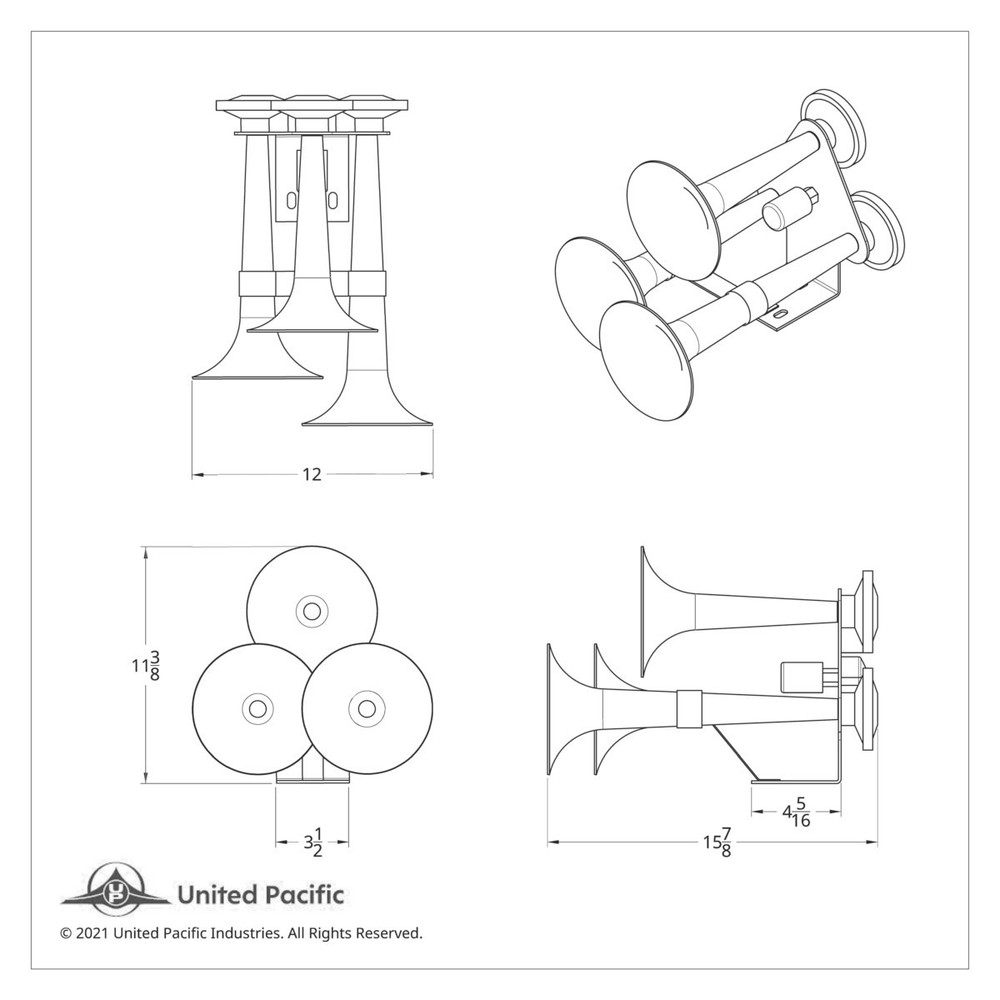 3 Trumpets Air Powered Train Horn With Support Bracket