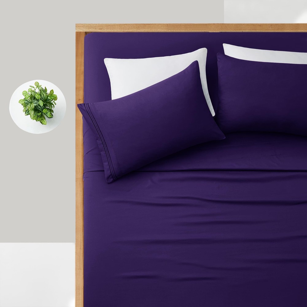 Manyshofu King Size Extra Deep Pocket Sheets 1800TC Microfiber Purple