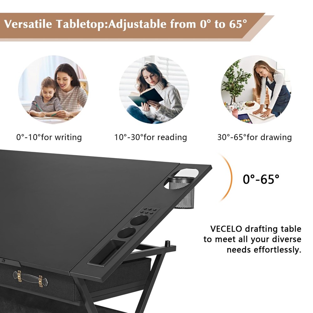 Drafting Table Art Desk Art Table Adjustable Drawing Table Tilted Tabletop wi...