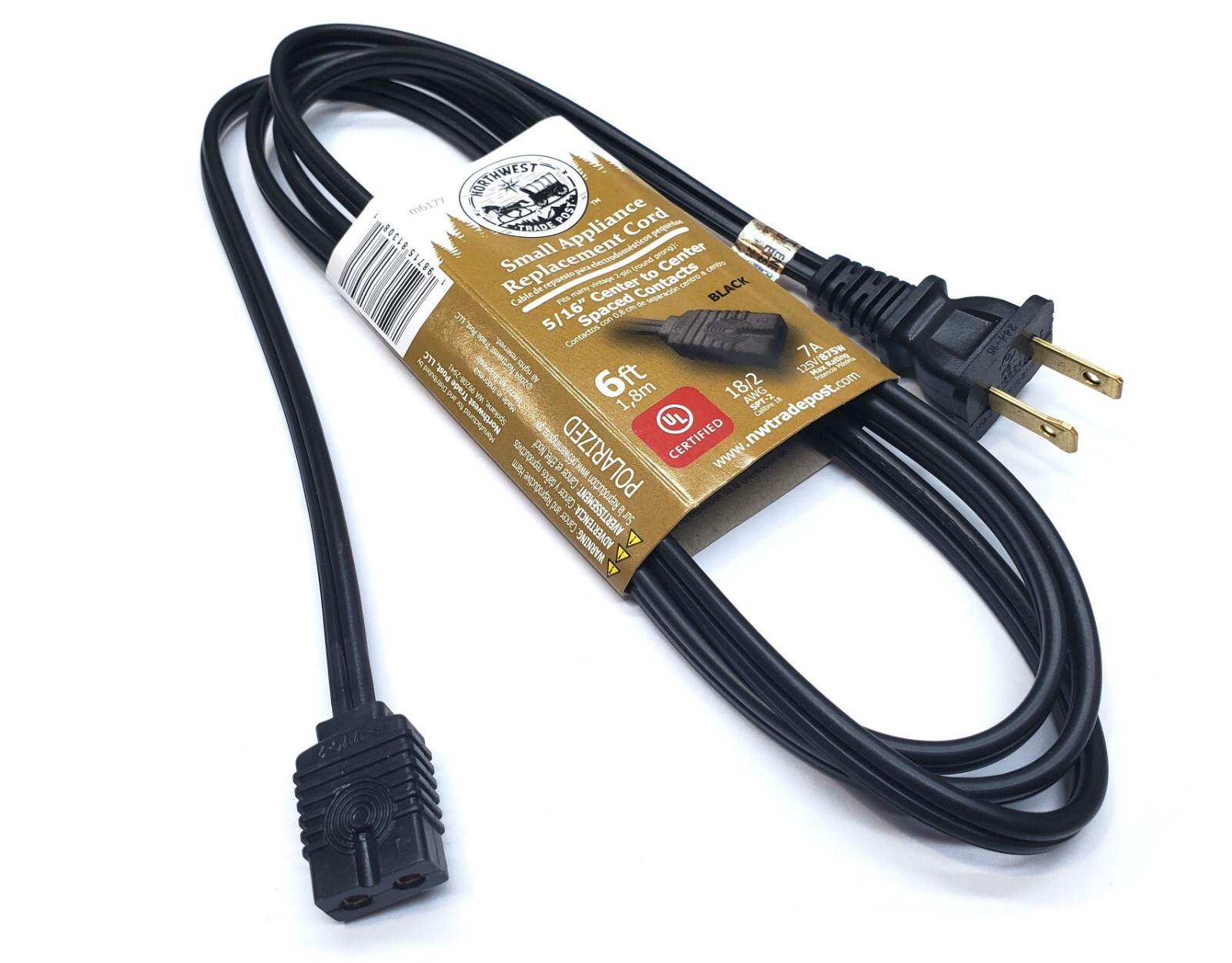 Replacement 6ft Power Cord for Vintage Solid State TV Stereo Radio 2-Prong Pin