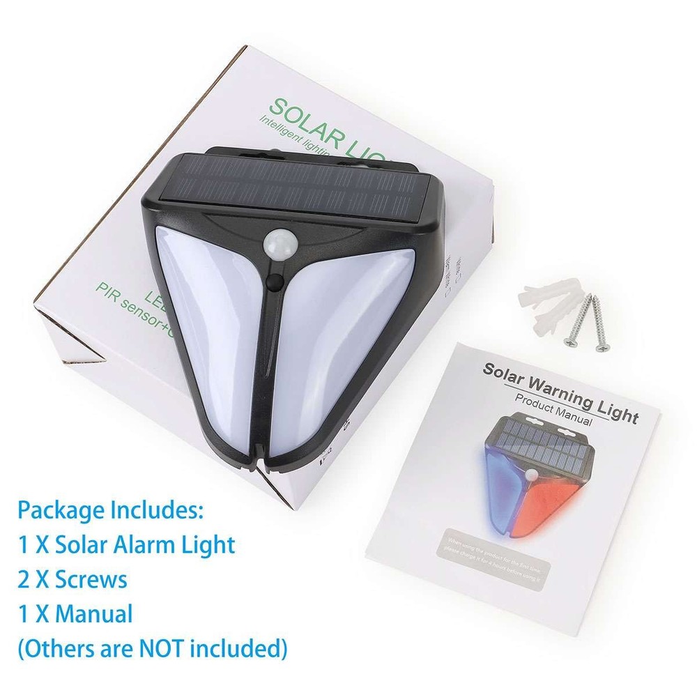Solar Alarm LED Light with Strobe Light Motion Sensor Detector Wireless US