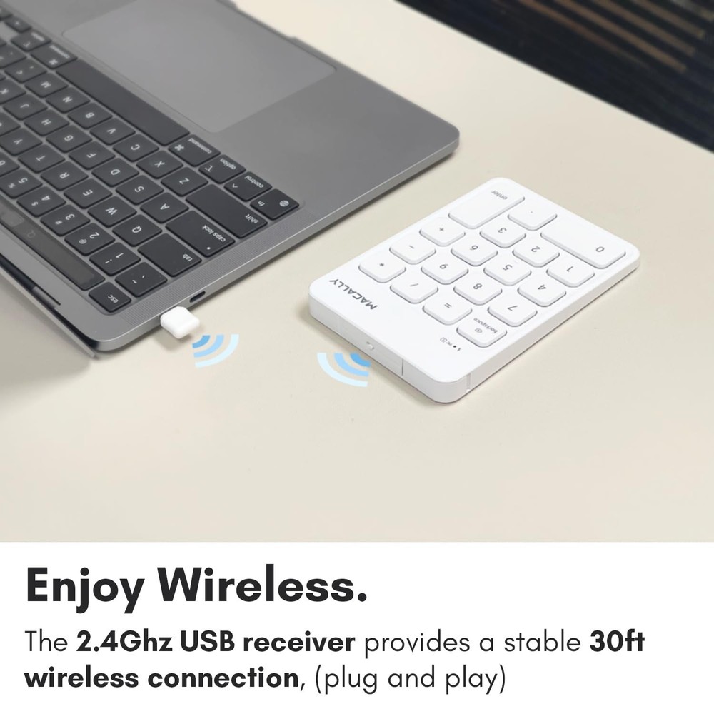 Macally USB C Wireless Number Pad | Numeric Keypad for Mac MacBook iMac | Wir...