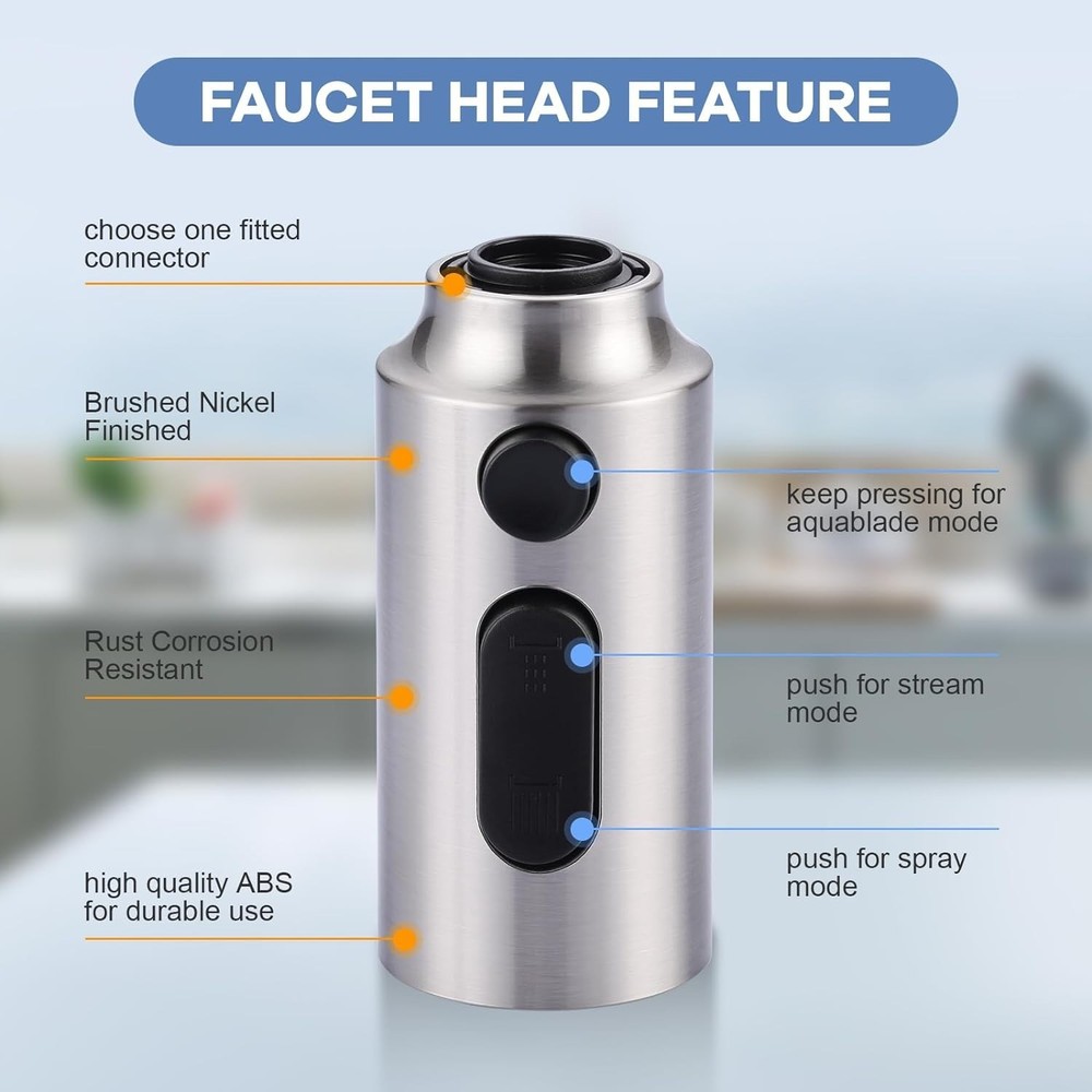 Pull Down Faucet Sprayer Head Replacement, Brushed Nickel 3 Function Pull Out