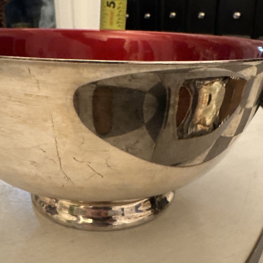 Reed & Barton Red Enamel Silver Plated Bowl - 8” Diameter