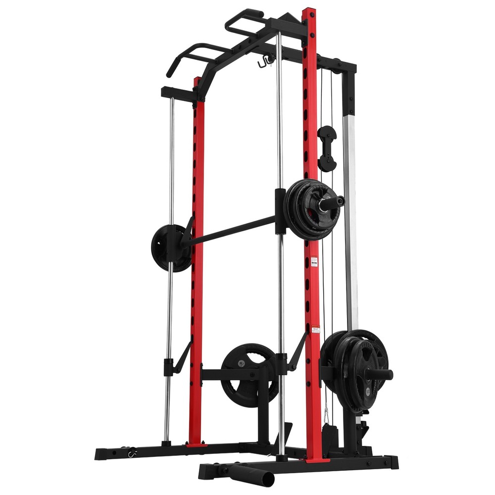 Smith Machine Multifunctional Power Cage Rack with Cable Machine & Barbell Bar🔥