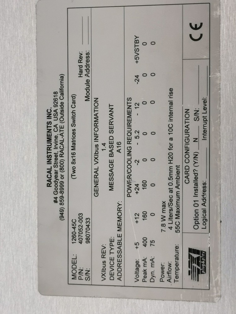 Racal Instruments 1260-45C High Density, Switch Matrix VXI Module