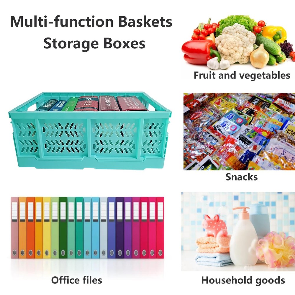 PTEREIW 20L Folding Crate, 4Pack Plastic Storage Baskets MIX COLOR-4PACK