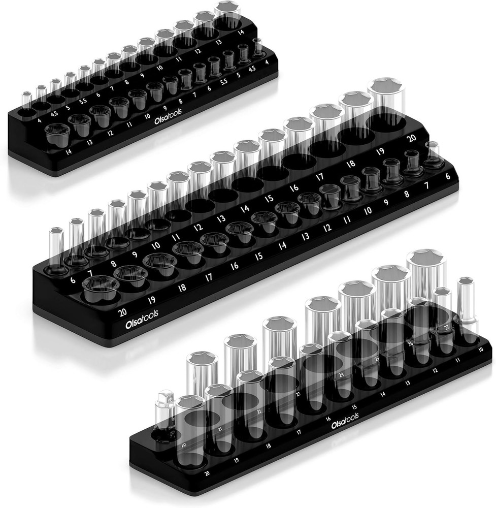 Efficient Magnetic Socket Organizer - 3-Piece Set for Deep & Shallow Sockets