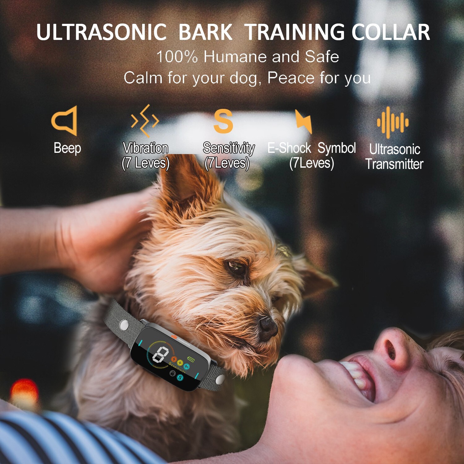 Ultrasonic Color Screen Auto Anti Bark Dog Training Shock Pet No Barking Collar