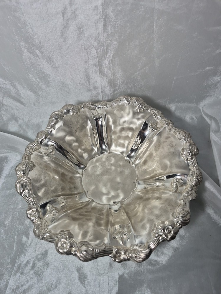 Vintage WMF Germany Ikora EP Silver Plate Floral Footed Serving Bowl 11”