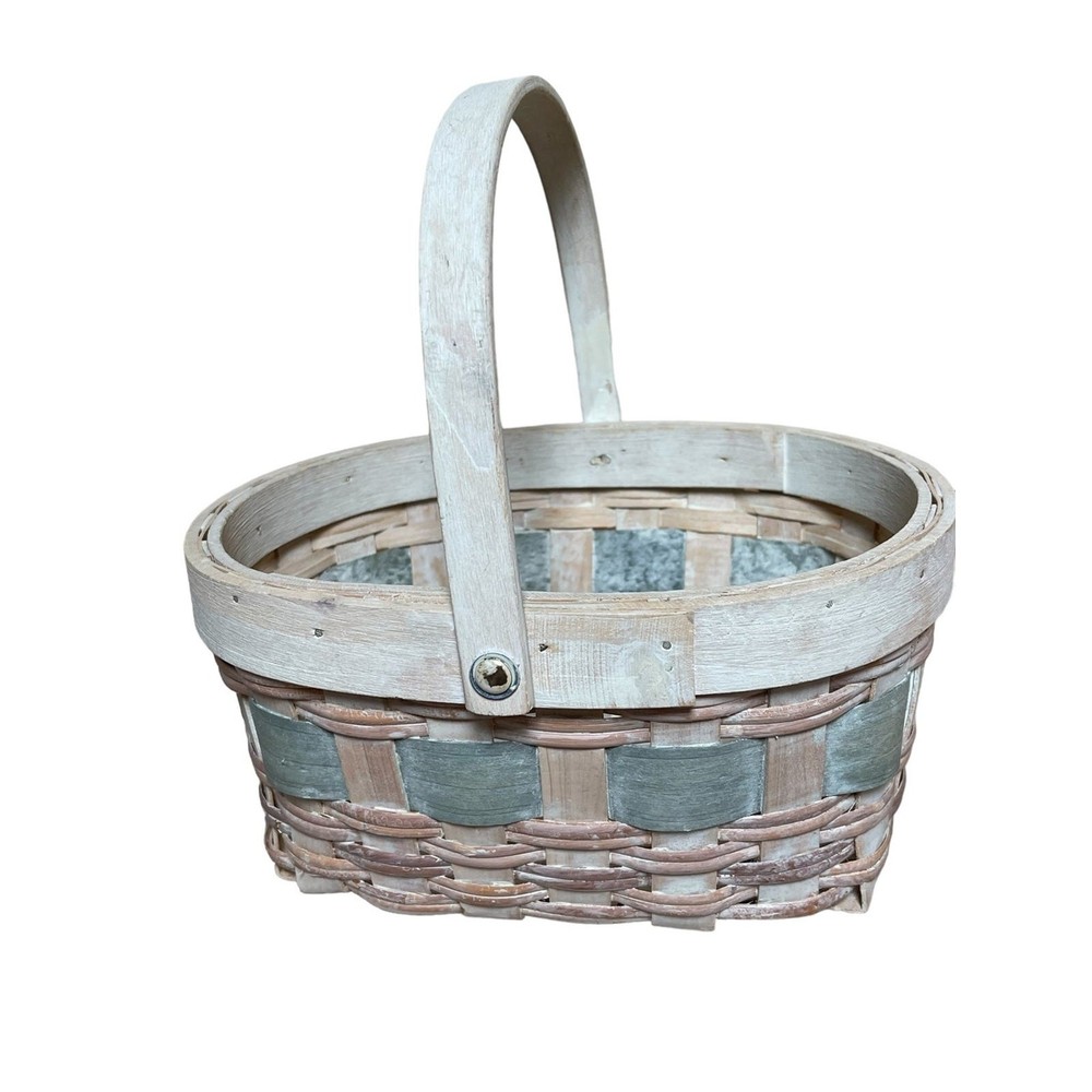 Wicker Basket Oval Multi Color Whitewashed with Handle