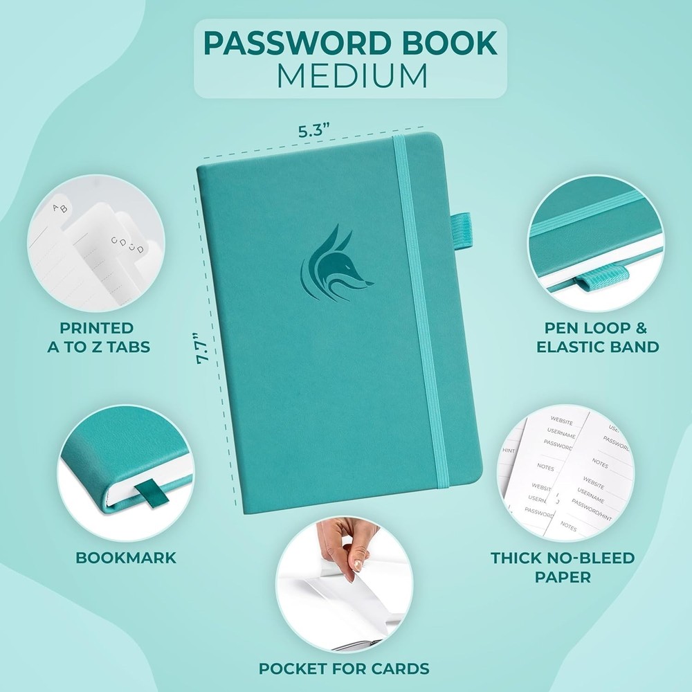 Medium Password Organizer with Elastic Closure & Pen Holder | Secure Management