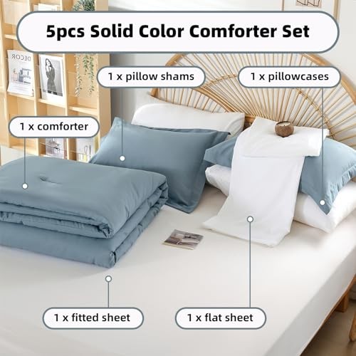 5PCS Comforter Set Microfiber Comforter Comforter Sets for Twin Dusty Blue