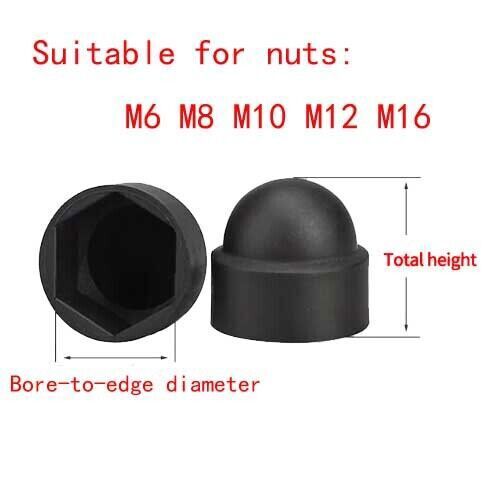 100 PC M6 Black PE Plastic Outer Hexagon Screw Nut Protective Cover Caps