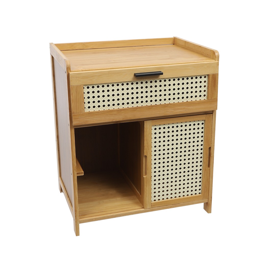 Modern Nightstand,Bed Side Table,Bamboo End Table,Storage Cabinets Night Stand