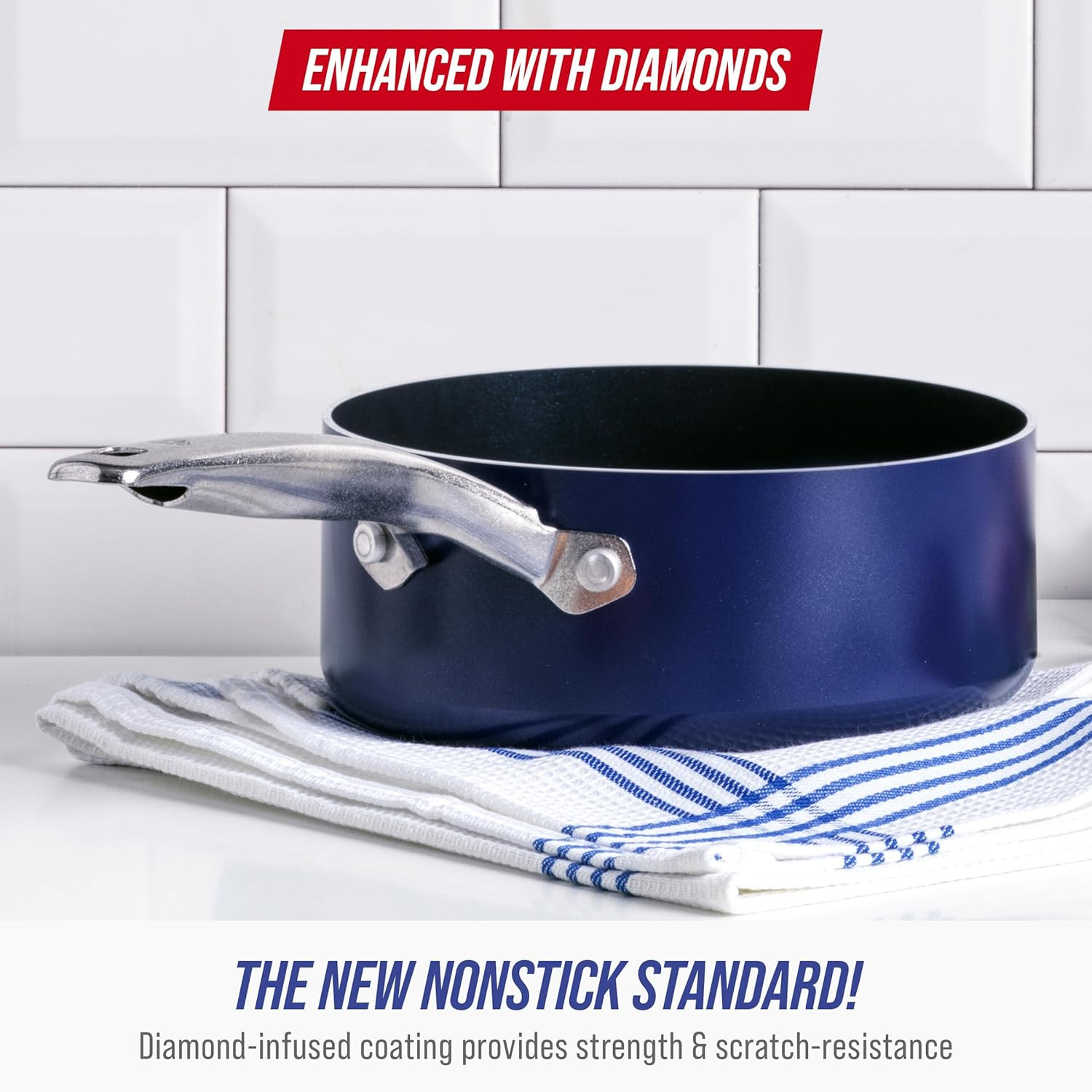 Nonstick 2QT Saucepan with Lid, Non Toxic Pfas-Free Diamond Ceramic, Dishwasher