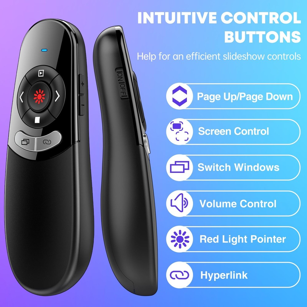 2 in 1 Type C USB Presentation Clicker with Carry Bag, Wireless Presenter Rem...