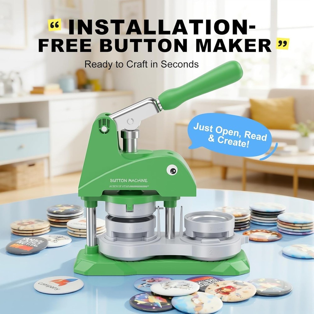 Button Maker Machine 3 Sizes, DIY Pin Making Machine 1+1.25+2.25 Inch, Interchan