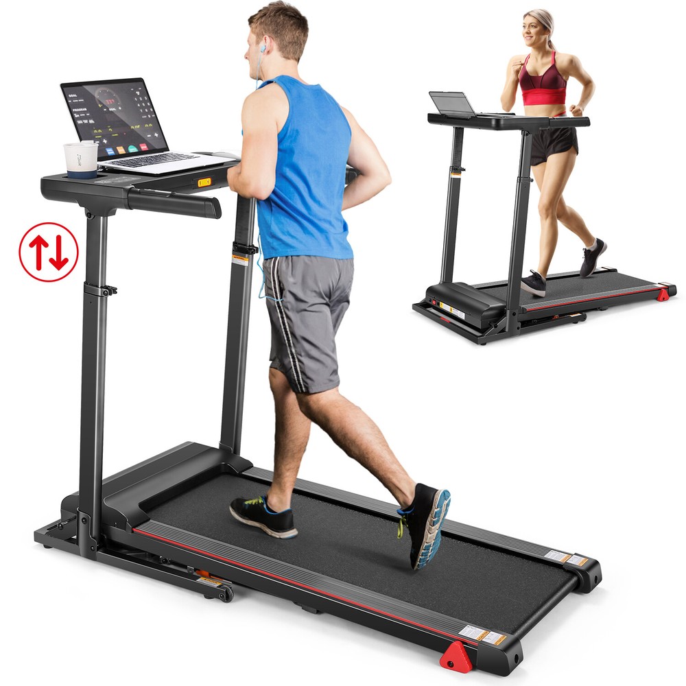 300lbs Folding Treadmill Treadmill with Adjustable Large Desk with Bluetooth&APP