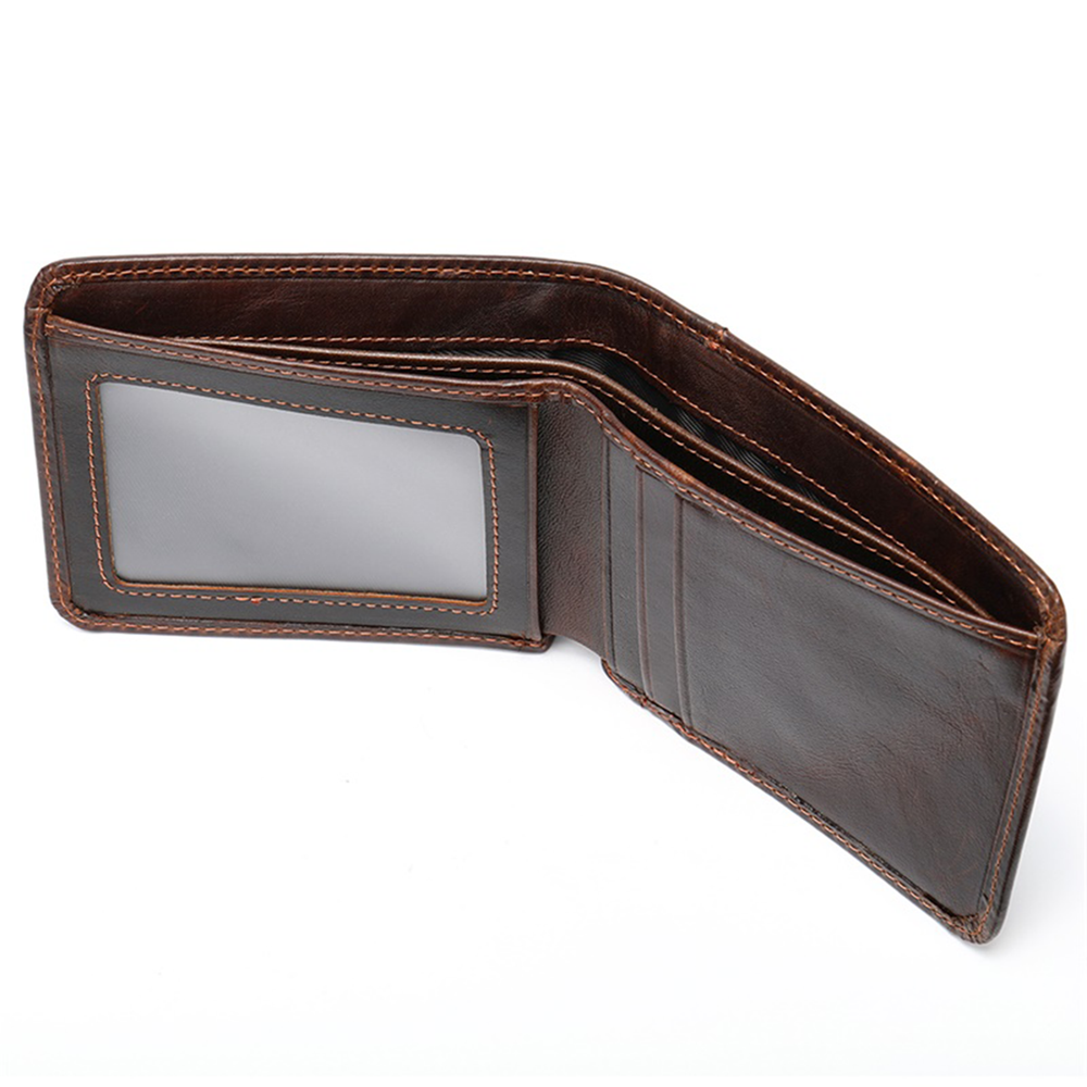Mens Leather Bifold Wallet RFID Blocking Vertical Horizontal Brown
