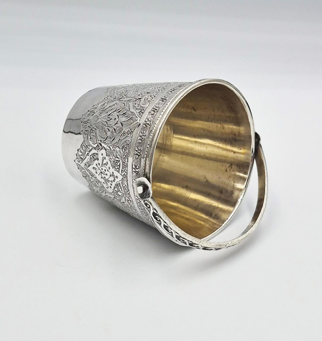 FINE ISLAMIC SOLID SILVER ENGRAVED BUCKET BOWL / CUP c1900